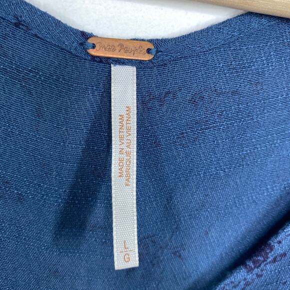 Free People Look Through Cut Out Blue Printed Tank Top Women's Size Large L - Picture 6 of 9